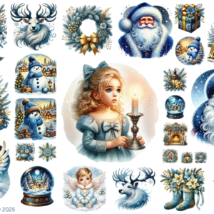 Winter Blue Christmas Transparent Waterproof Peel and Stick, Sticker Sheet