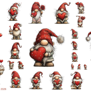 Valentine Heart Gnome 2 Transparent Waterproof Peel and Stick, Sticker Sheet