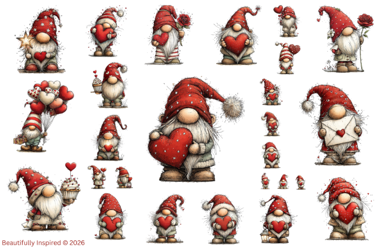 Valentine Heart Gnome 2 Transparent Waterproof Peel and Stick, Sticker Sheet