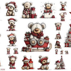 Red Christmas Bear Transparent Waterproof Peel and Stick, Sticker Sheet