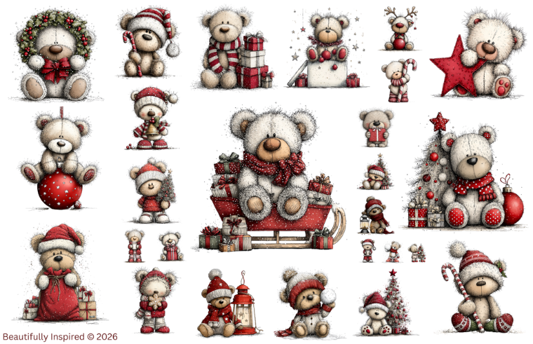 Red Christmas Bear Transparent Waterproof Peel and Stick, Sticker Sheet