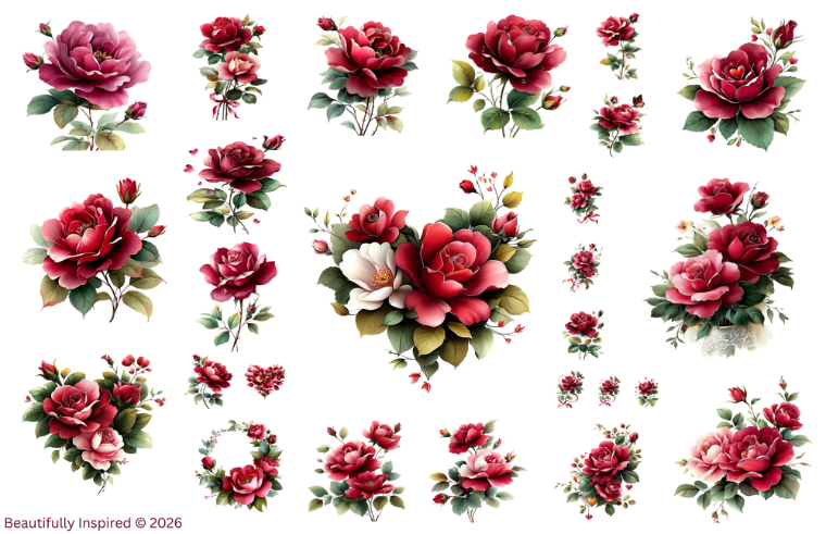 Valentine Roses Transparent Waterproof Peel and Stick, Sticker Sheet