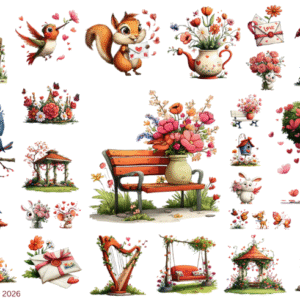 Watercolor Love Garden Transparent Waterproof Peel and Stick, Sticker Sheet