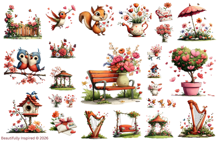 Watercolor Love Garden Transparent Waterproof Peel and Stick, Sticker Sheet