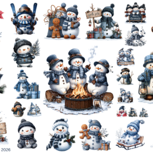 Winter Snowman Togetherness Transparent Waterproof Peel and Stick, Sticker Sheet