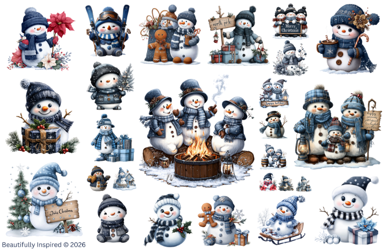 Winter Snowman Togetherness Transparent Waterproof Peel and Stick, Sticker Sheet