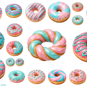 Aqua Pink Yummy Donuts