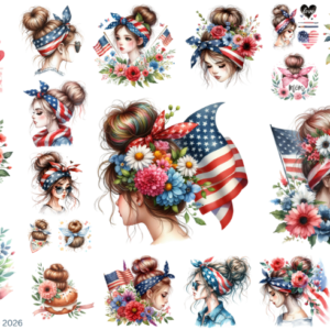 Messy Mom Bun Patriotic